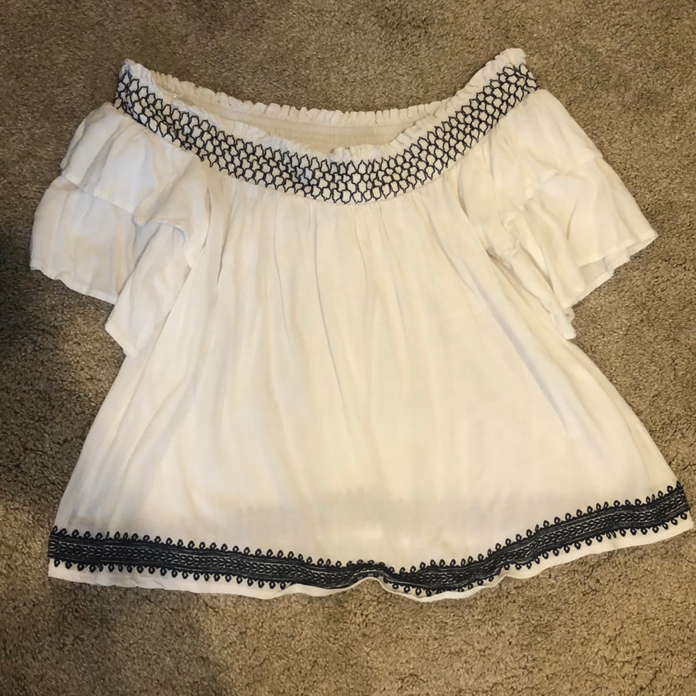 White and blue white off the shoulder top